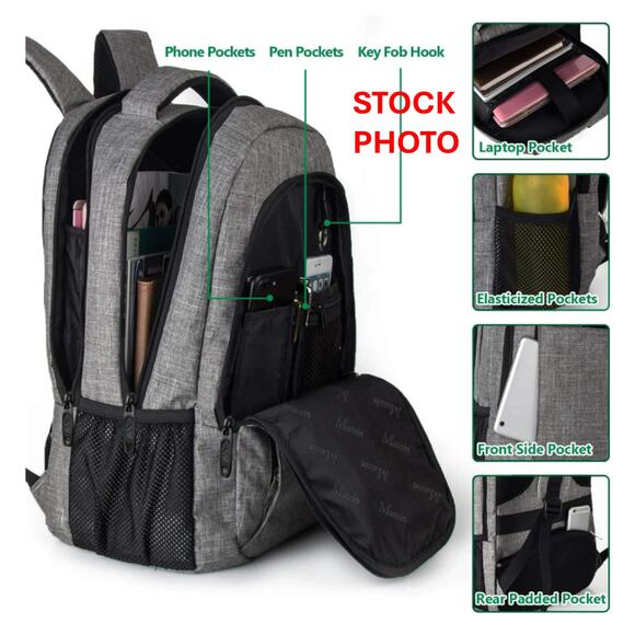 MATEIN Grey Laptop Backpack 15.6” USB Charging Port Water-Resistant Travel - Picture 16 of 16